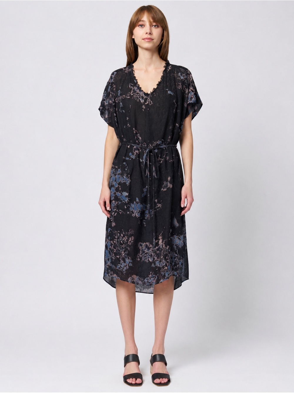 Raquel Allegra tie-dye short-sleeve lightweight Tie-Waist Midi Dress size M